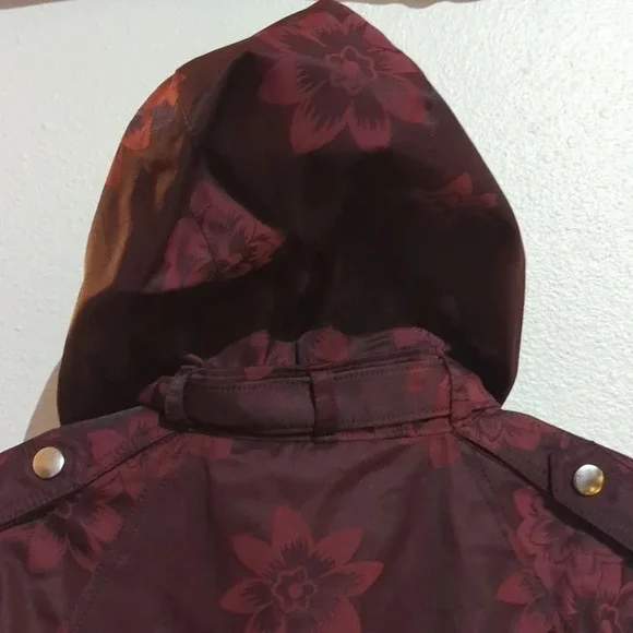 New Coach jacquard floral print leather trim parka Rain jacket size small - Picture 8 of 14
